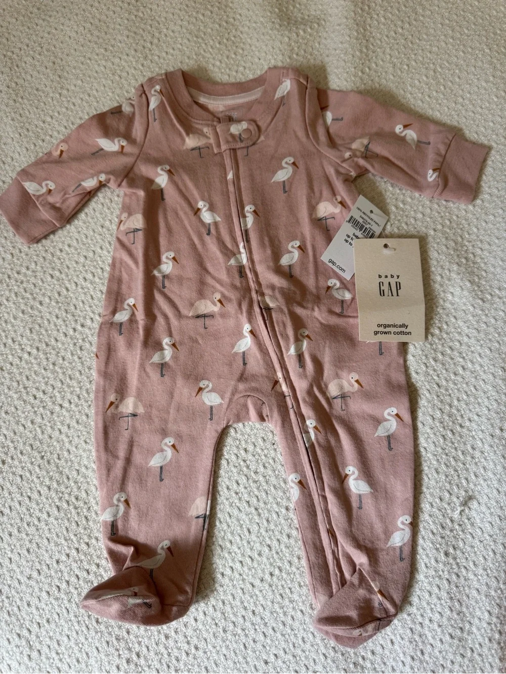 GAP Organic Cotton Baby Pink Flamingo One-Piece Footed Zipper Sleeper